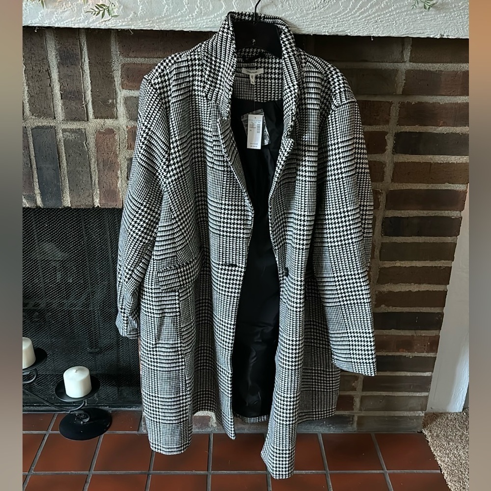 Womens Plus Size Maurice’s PeaCoat, 0X, Houndstooth, Black/White